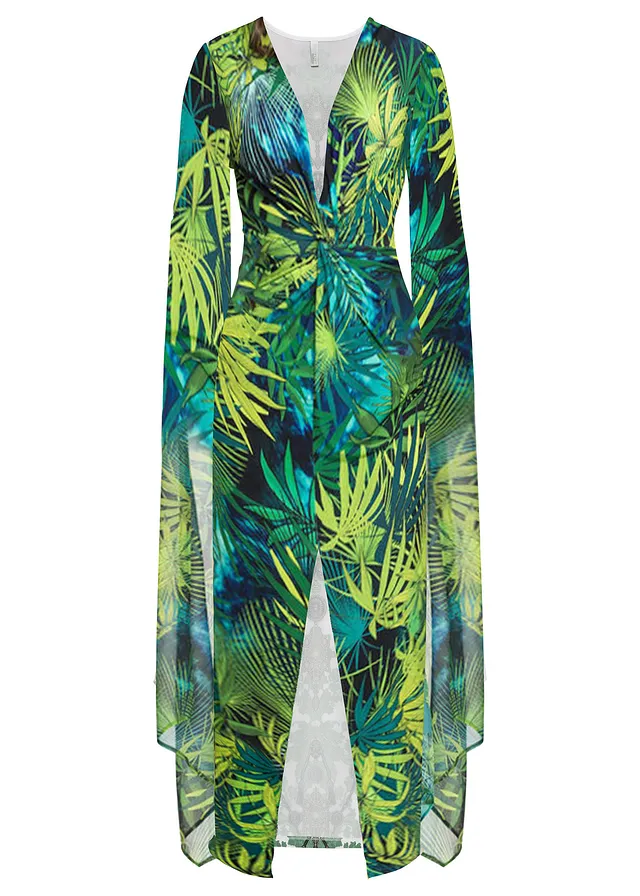 Jersey jurk met split • donkergroen-groen gebloemd • bonprix online shop