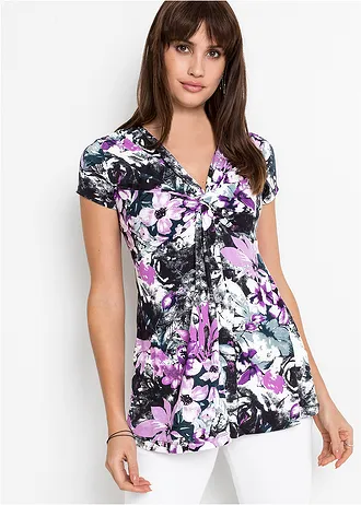 Shirt in een viscosemix, Kleur: zwart gebloemd