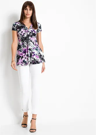 Shirt in een viscosemix, Kleur: zwart gebloemd