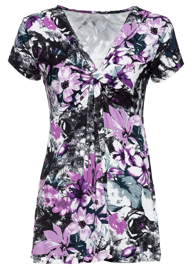 Tričko z viskózové směsi • černá s květy • bonprix obchod