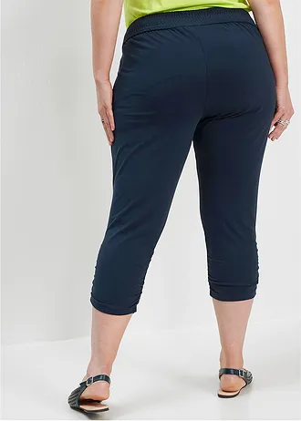 Žerzejové kalhoty z bavlněné směsi, barva: tmavě modrá