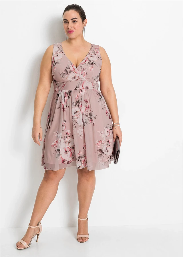 Mini jurk met printed mesh, Kleur: roze gebloemd