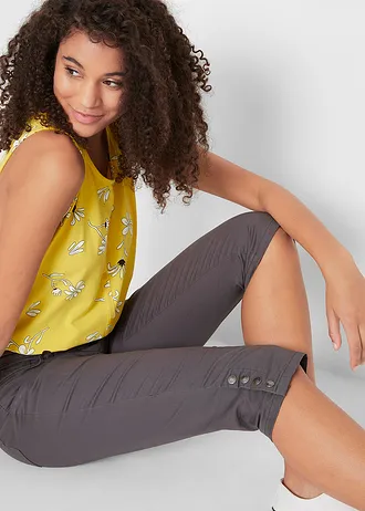 Strečové capri kalhoty s komfortní pasovkou a knoflíky • břidlicově šedá • bonprix obchod