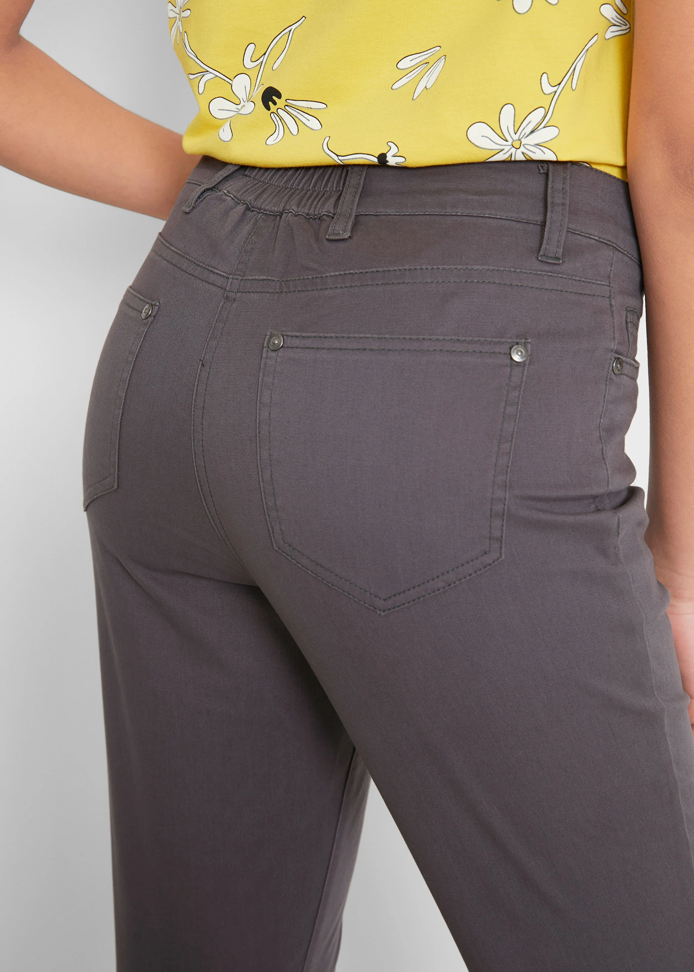 Strečové capri kalhoty s komfortní pasovkou a knoflíky • břidlicově šedá • bonprix obchod