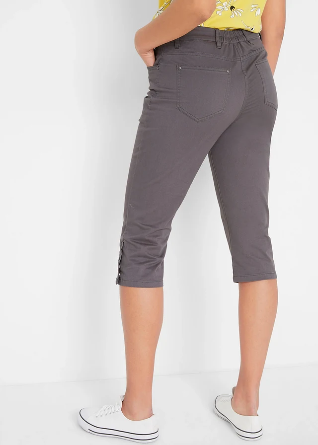 Pantacourt en coton avec taille élastique et boutons, Couleur: gris ardoise