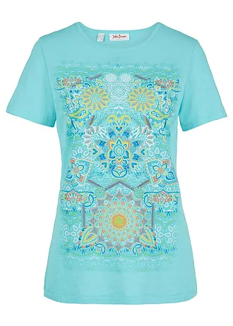 T-shirt 100% coton • turquoise mat imprimé • Boutique bonprix