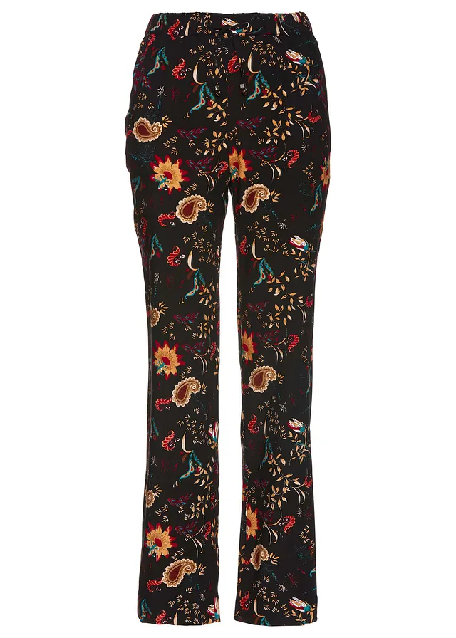 Pantalon taille élastiquée en viscose • noir-rouge piment paisley • Boutique bonprix