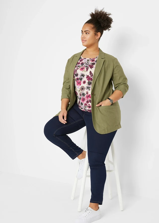Shirt (set van 2), Kleur: effen bessenrood+kiezelbeige gebloemd