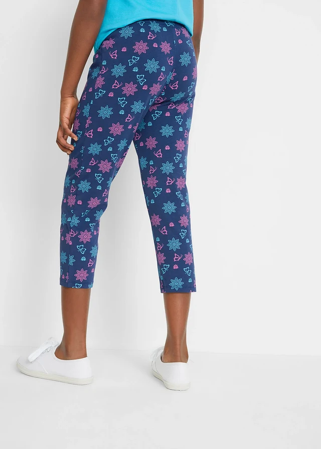 Lot de 2 leggings 3/4 en coton extensible, Couleur: bleu nuit+turquoise