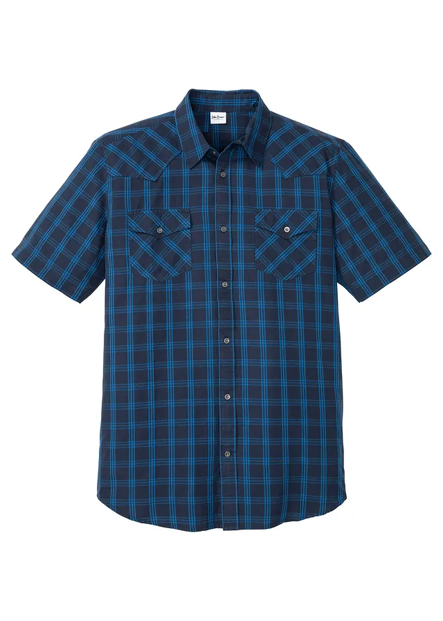 Overhemd van puur katoen met korte mouwen • donkerblauw geruit • bonprix online shop