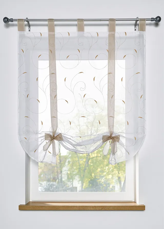 Záclona na zaviazanie, vyšívaná, s recyklovaným polyesterom (1 ks v balení)