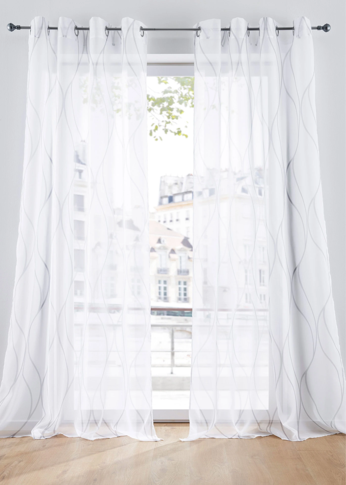 Záclona s vlnami, aj extra dlhá (1 ks) • biela/sivá • obchod bonprix