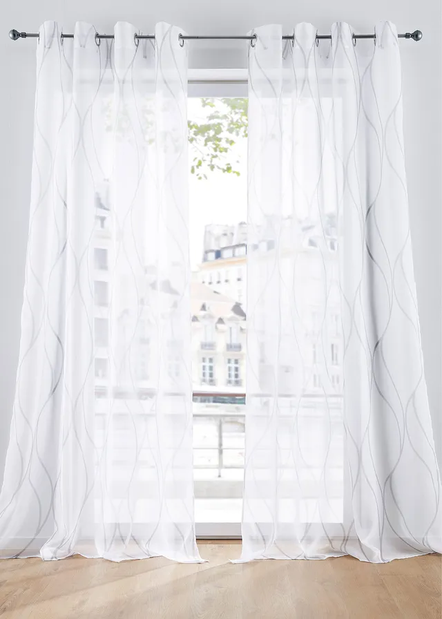 Voilage vagues (1 pce), aussi en XXL, Couleur: blanc-gris
