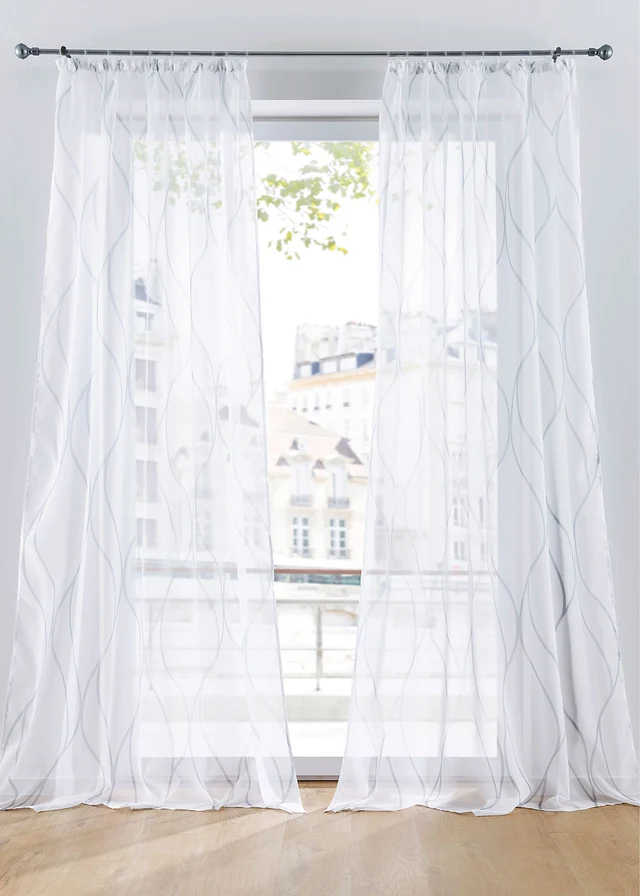 Voilage vagues (1 pce), aussi en XXL, Couleur: blanc-gris