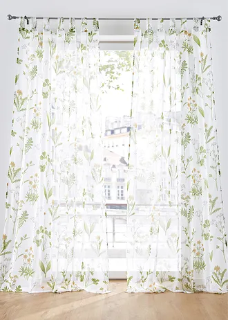 Gebloemd gordijn (1 stuk) • wit-groen • bonprix online shop