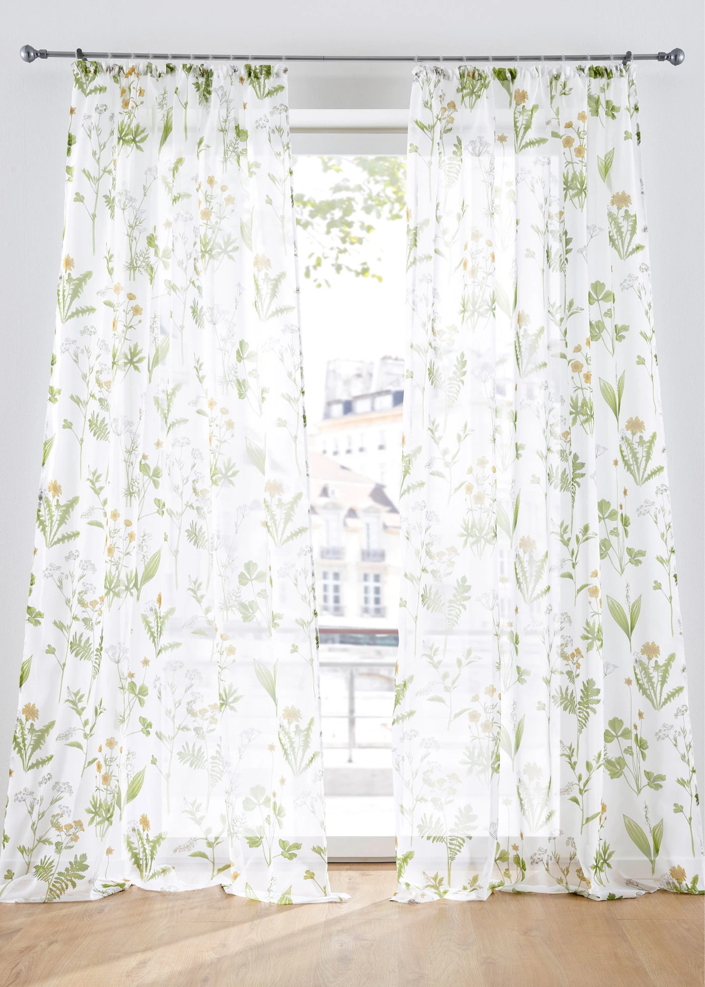 Perdea cu imprimeu floral (1 buc.) • verde/alb • magazin bonprix