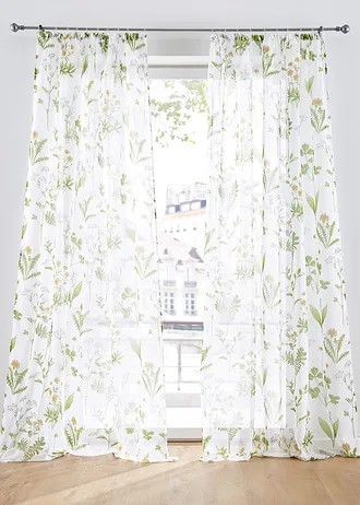 Perdea cu imprimeu floral (1 buc.) • verde/alb • magazin bonprix
