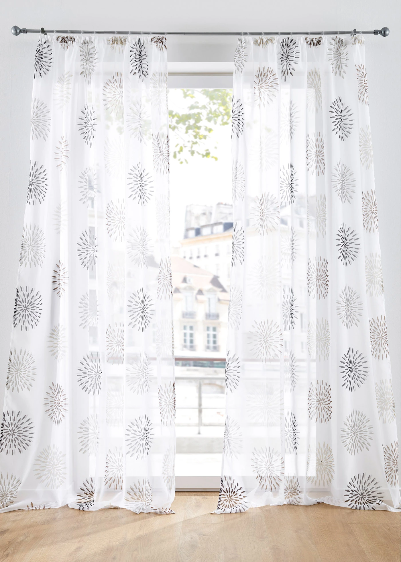 Függöny karikás mintával, extrahosszú méretekben is (1 db) • fehér/barna • bonprix áruház