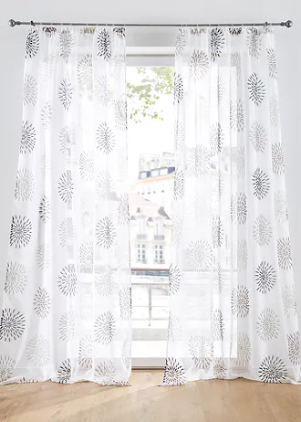 Voilage imprimé cercles (1 pce), aussi en XXL • blanc-marron • Boutique bonprix