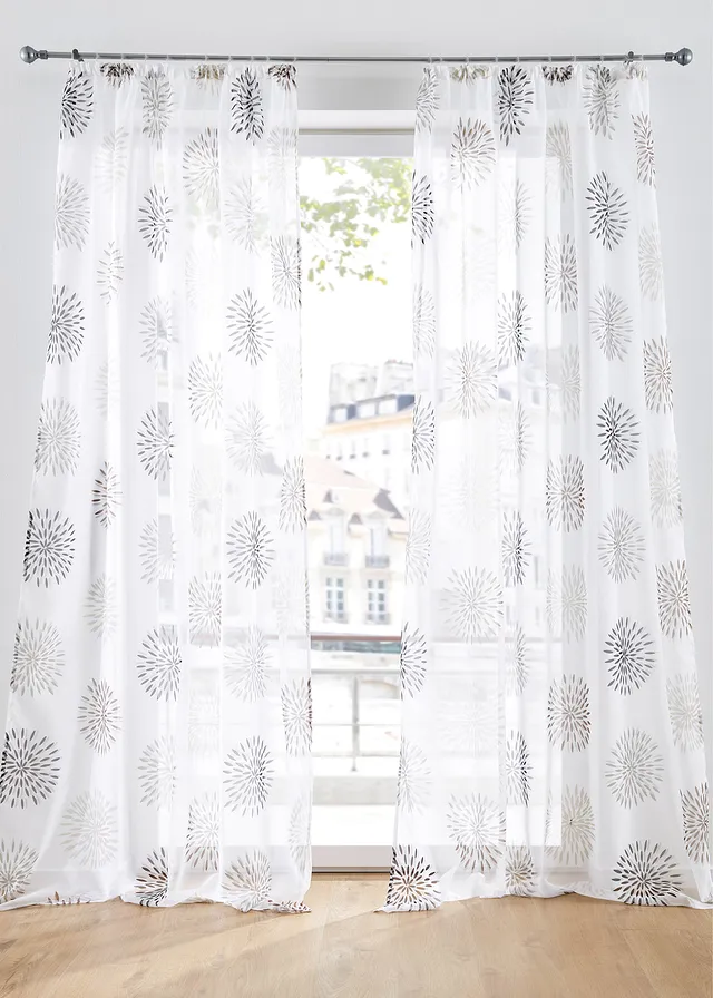 Voilage imprimé cercles (1 pce), aussi en XXL • blanc-marron • Boutique bonprix