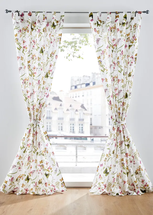 Rideau panneau opaque avec embrasse (1 pce), Couleur: blanc/multicolore