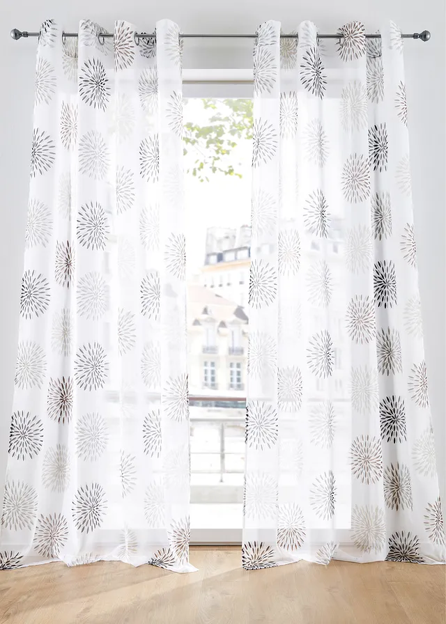 Firana z nadrukiem w koła, także bardzo długa (1 szt.) • biało-brązowy • sklep bonprix