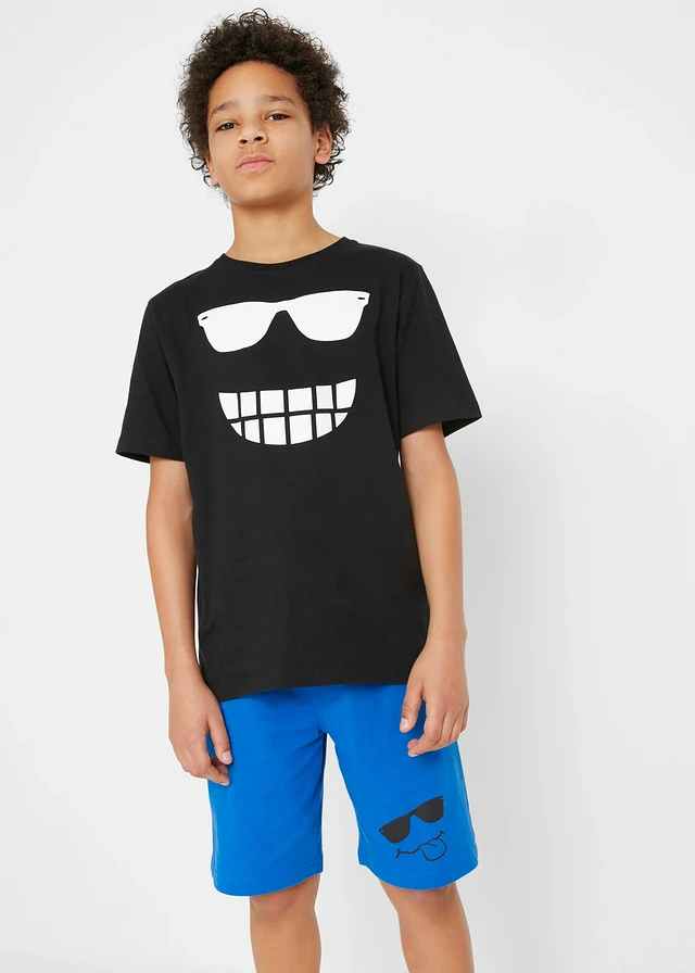 Jongens shirt en korte broek van biologisch katoen (2-dlg. set), Kleur: zwart+azuurblauw