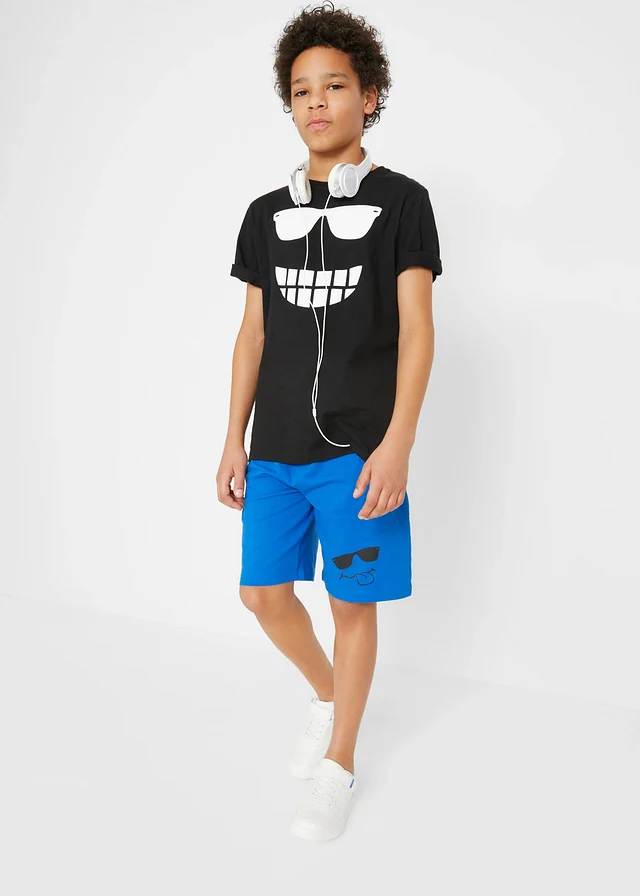 CAMLAKEE Shorts voor jongens, 3/4 sportbroek voor kinderen, korte broek, zomer, met elastische band, Blauw, 5-6 Jaren