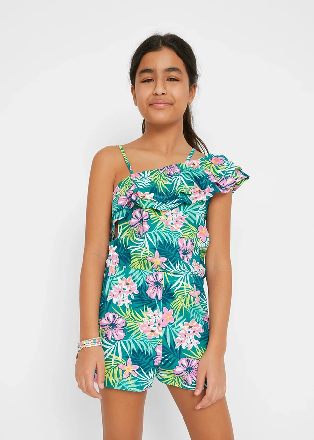 Meisjes playsuit van biologisch katoen, Kleur: donkersmaragd