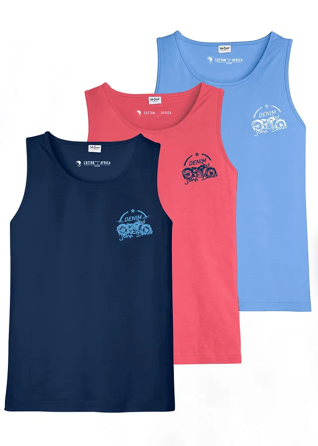 Tanktop (set van 3) • donkerblauw+rood+middenblauw met print • bonprix online shop