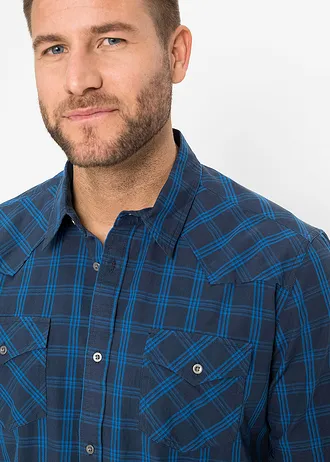 Chemise manches courtes 100% coton • bleu foncé carreaux • Boutique bonprix