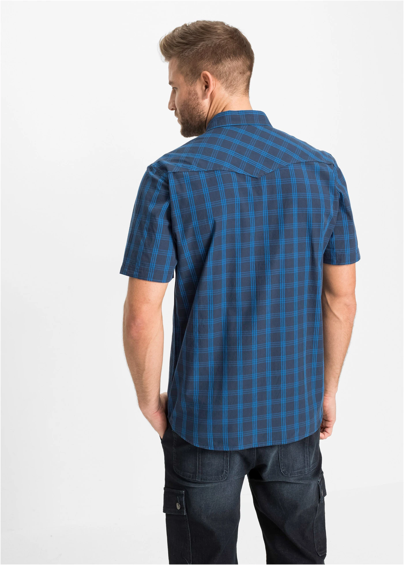 Chemise manches courtes 100% coton • bleu foncé carreaux • Boutique bonprix