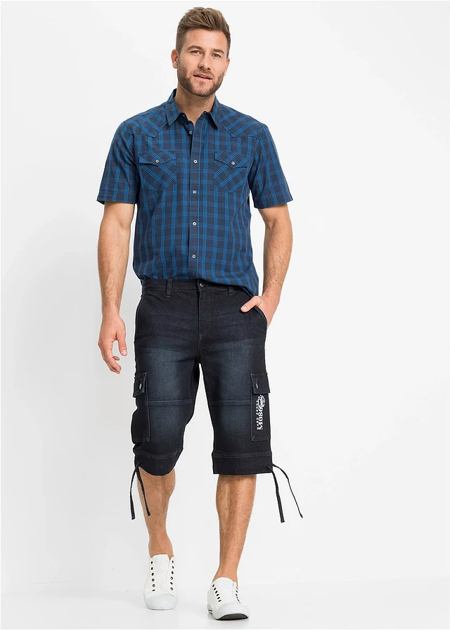 Cămașă cu mâneci scurte din bumbac 100% • bleumarin cadrilat • magazin bonprix