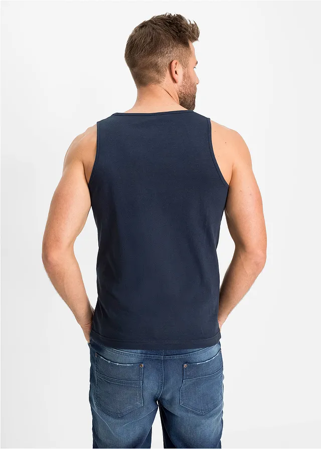 Tanktop van puur katoen (set van 3), Kleur: donkerblauw + rood + middenblauw