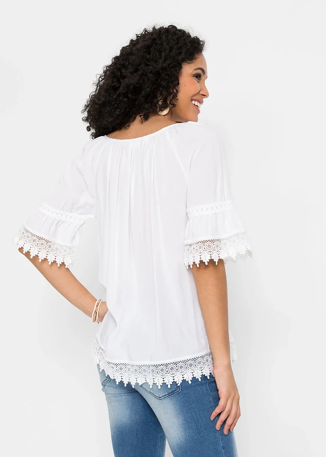 Tuniek met kant van zachte viscose • wit • product-page.page-title-suffix