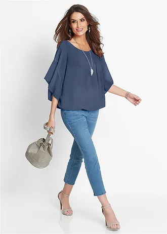 Chiffon blouse met ondershirt, Kleur: indigo