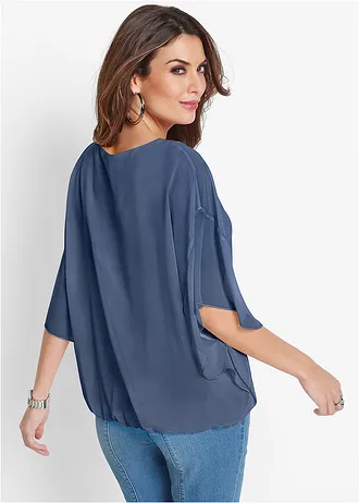 Chiffon blouse met ondershirt, Kleur: indigo