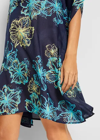 Tunique de plage transparente à col V • bleu foncé-turquoise floral • Boutique bonprix