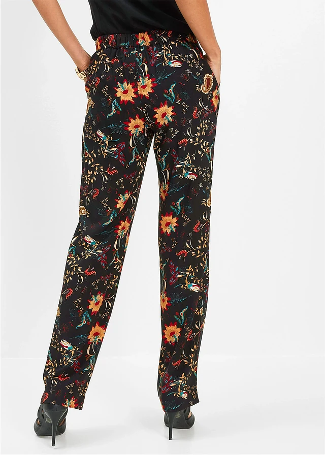 Pantalon taille élastiquée en viscose, Couleur: noir/rouge piment paisley