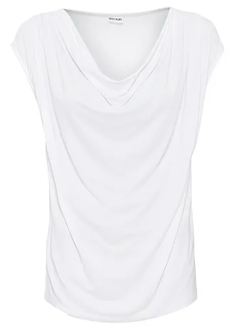 Shirt met watervalhals in een  viscosemix, Kleur: wit