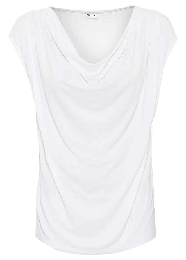 T-shirt col bénitier en viscose extensible, Couleur: blanc