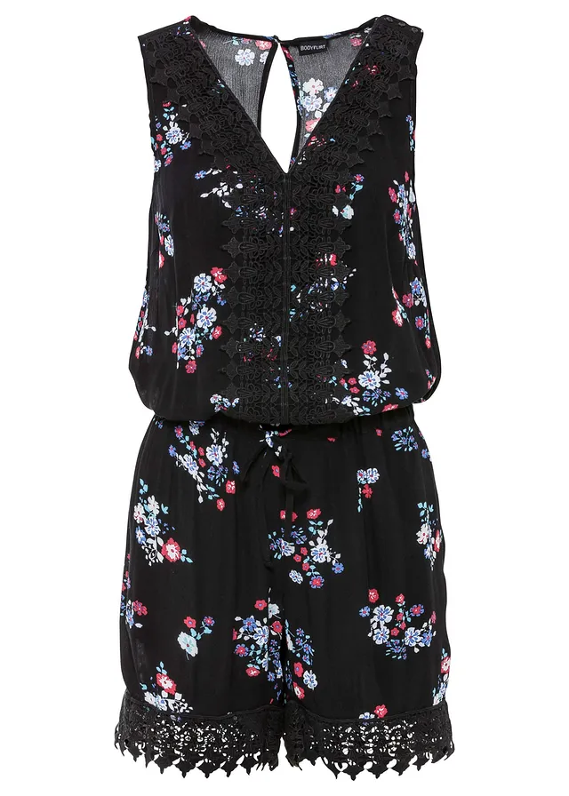 Overal s krajkou • černá s květy • bonprix obchod