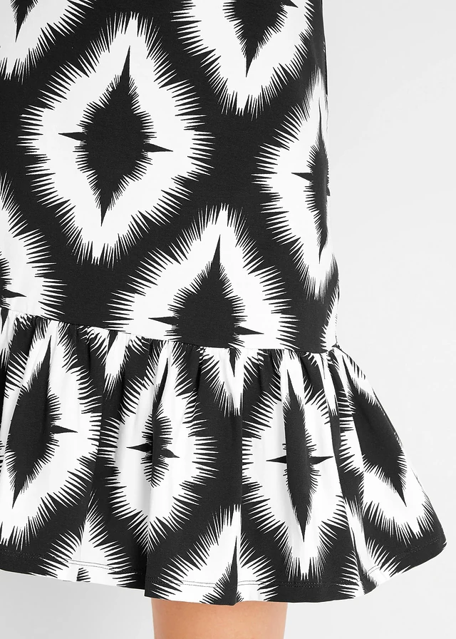 Jersey jurk van een zachte katoenmix • zwart grafische print • product-page.page-title-suffix