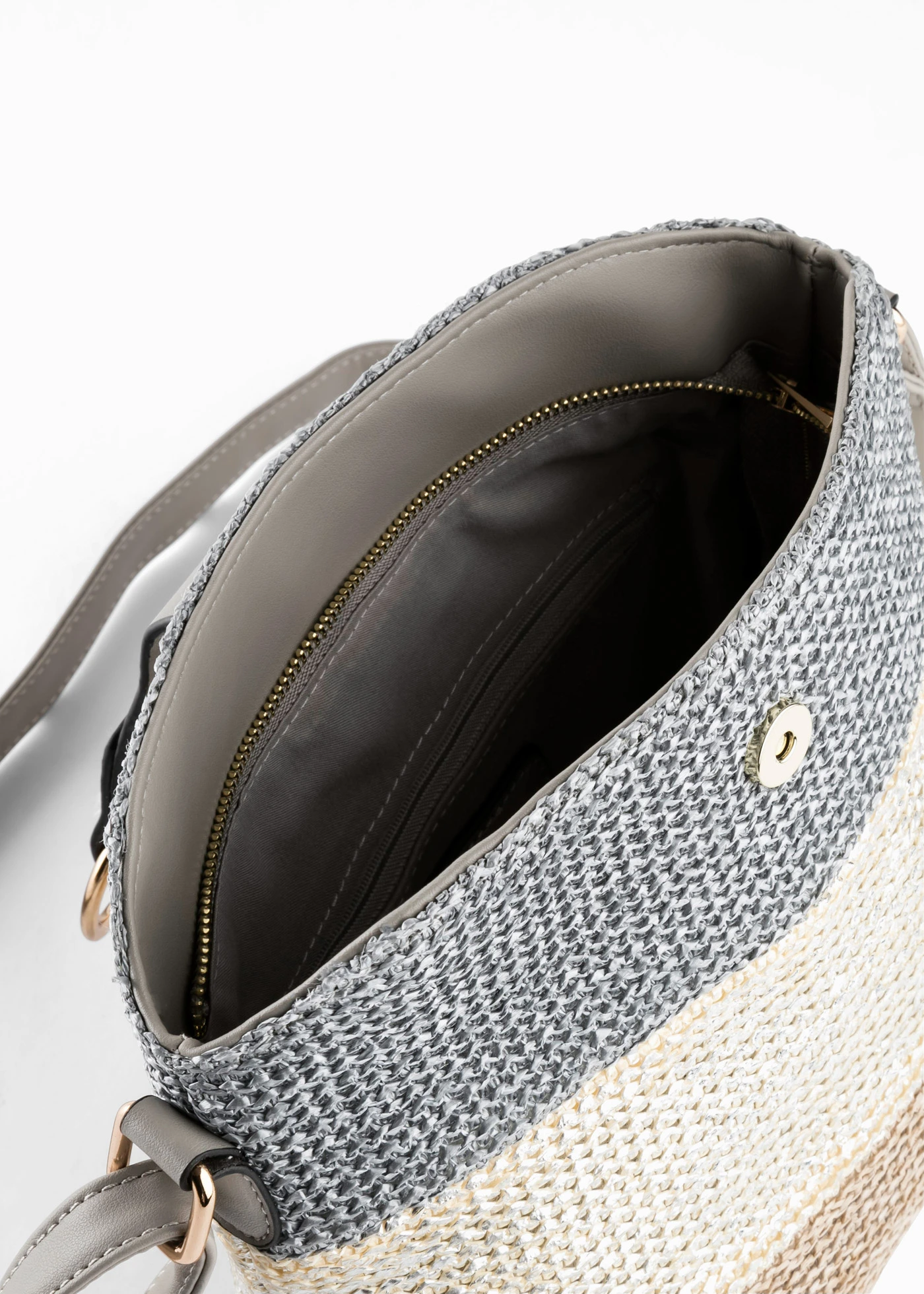 Sac à bandoulière effet paille • bleu clair/écru/beige rayé • Boutique bonprix