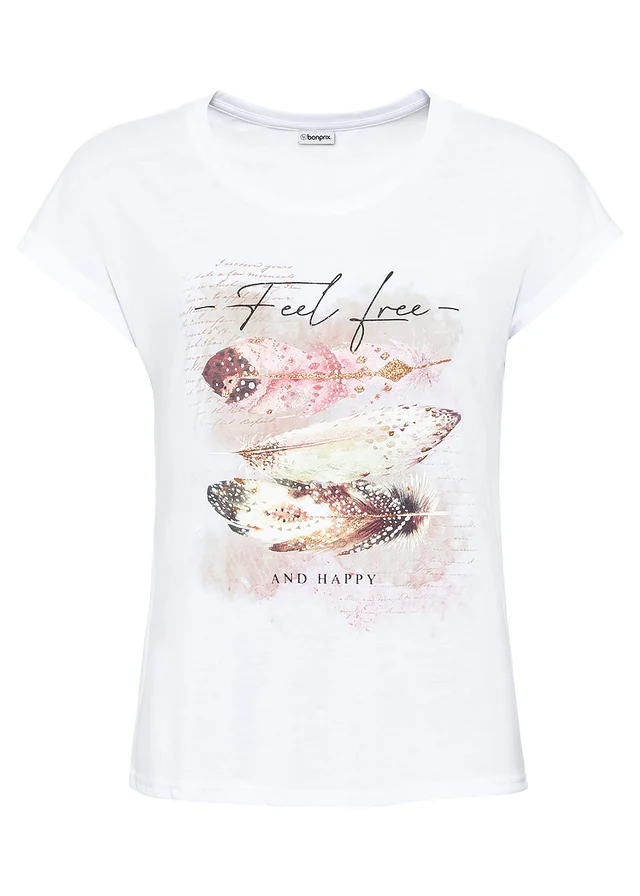 T-shirt met verenprint