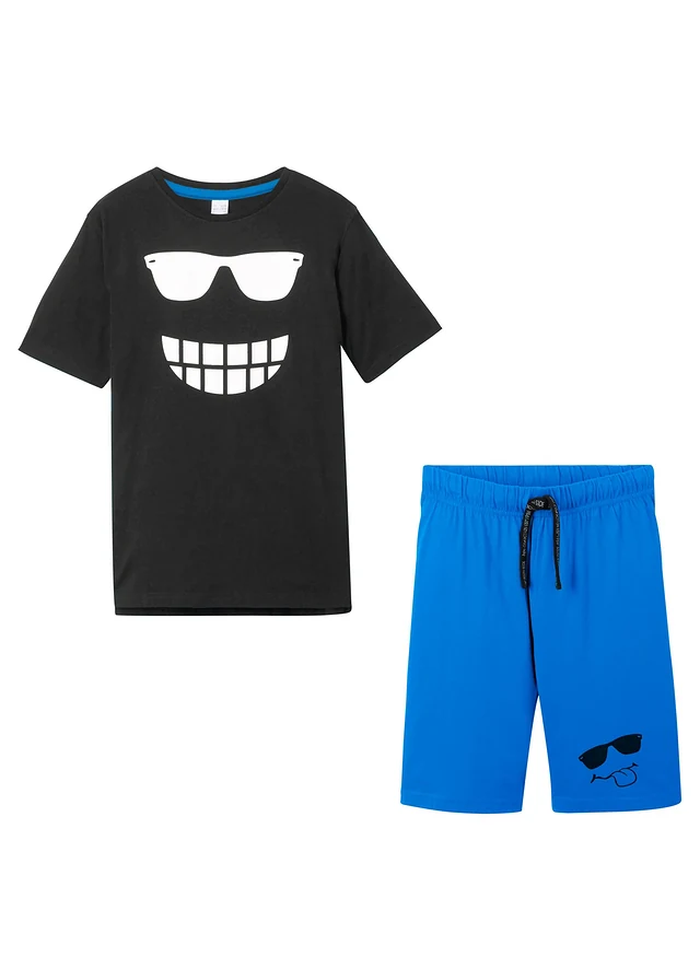 Jongens shirt en korte broek van biologisch katoen (2-dlg. set) • zwart+azuurblauw • product-page.page-title-suffix