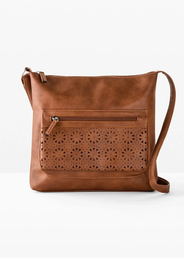 Sac à bandoulière avec poche extérieure décorative, Couleur: cognac