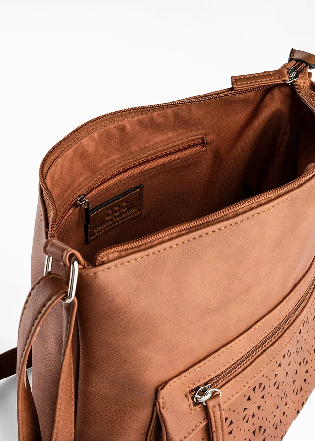 Sac à bandoulière avec poche extérieure décorative, Couleur: cognac