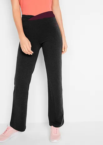 Bawełniane spodnie sportowe o kroju bootcut (2 pary) • czarny melanż+granatowy • sklep bonprix