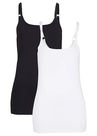 Dlouhý top z organické bavlny, se špagetovými ramínky (2 ks v balení), barva: bílá+černá